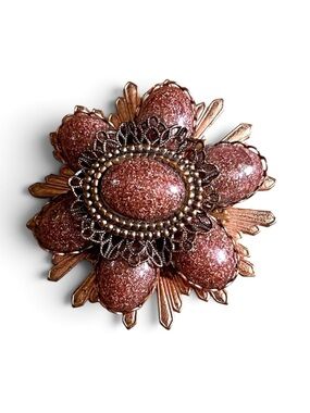 Rose Gold Vintage Brooch Copper Glitter Rhinestones